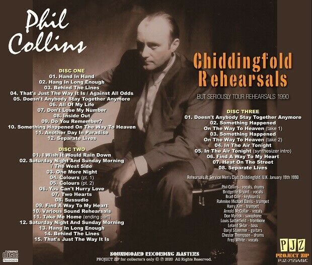 PHIL COLLINS CHIDDINGFOLD REHEARSALS CD HANG IN LONG ENOUGH