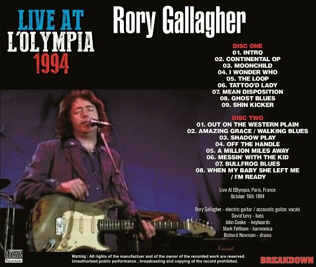 RORY GALLAGHER LIVE AT L'OLYMPIA 1994 2CD BREAKDOWN 783AB MEAN