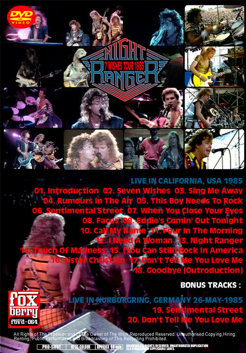 NIGHT RANGER 7 WISHES TOUR 1985 FOXBERRY FBVD-064 SEVEN WISHES 