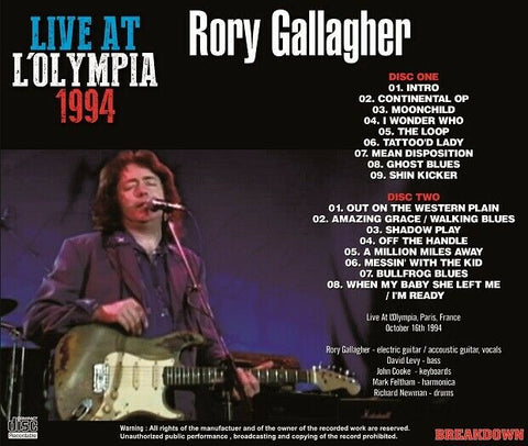 RORY GALLAGHER LIVE AT L'OLYMPIA 1994 2CD BREAKDOWN 783AB MEAN